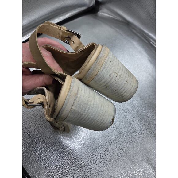 Naughty Monkey Nyxx Metallic Perforated Leather 6 Slingback Sandal Block Heels - Picture 7 of 9